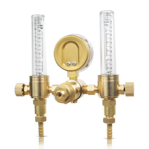 Dual Argon Regulator for TIG and MIG Welding With Flow Meter 0 to 60 CFH CGA580 Welding Gas Regulator and Flow Meter