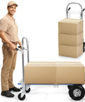 Heavy Duty Two In One Aluminum Folding Dolly Cart With 800 Lb Weight Limit And Easy Roll Wheels crafted for moving boxes.