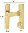 Heavy Duty Gold 90 Degree Barn Door Lock With Flip Gate Latch And Dual Secure Mounting Built Badass For Quick Install and Rock Solid Daily Grind Protection All Around, showing dimensions.