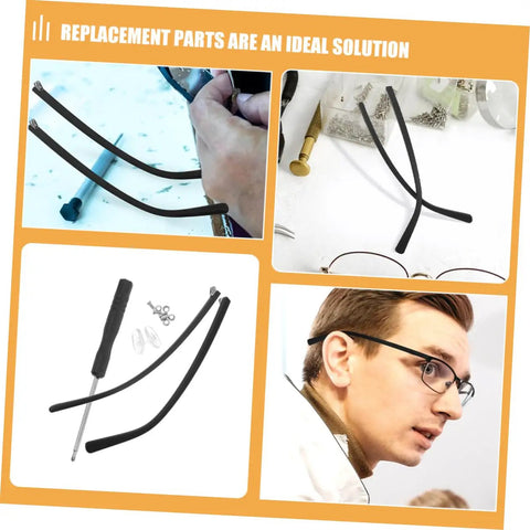 2 Pairs Spectacle Temple Replacement Arms For A Comfortable Fit And No Sweat Install Durable Design For Quick Eyewear Repairs Universal Metal Eyeglass Temple Replacements For Most Glasses displayed in various angles and uses