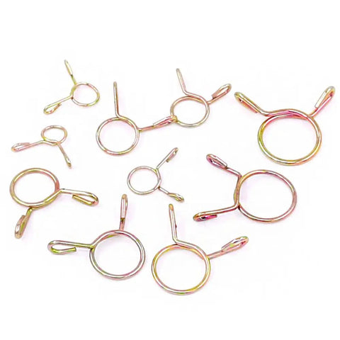 Various sizes of iron zinc-plated clips from Heavy Duty Fuel Line Hose Clamp Kit 250 Pieces With 10 Sizes From 5mm To 14mm
