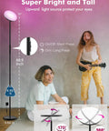 Smart RGB LED Floor Lamp With Alexa Google Home Control, WiFi Remote Dimmable Sky Torchiere in living room setting