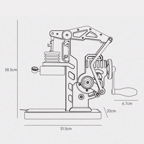 Level Up Your Coffee Game With This Dope Hand Cranked Espresso Machine featuring Pro Grade 58mm Brewing Head dimensions diagram.