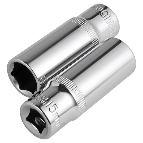 Three Piece 15mm Deep Sockets Set For Three Eighths Inch Drive With Six Point Design Corrosion Resistant