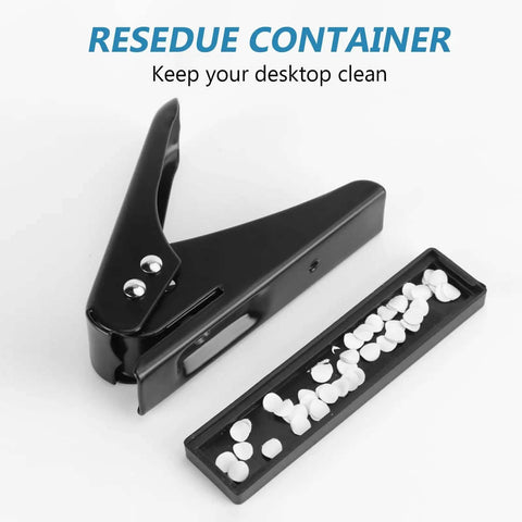 Low Force One Hole Paper Punch, 12 Sheets Capacity, One Quarter Inch Hole Size, Metal Desk Punch with residue container