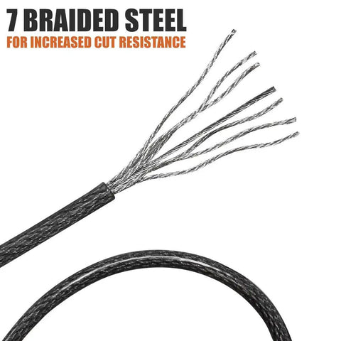 Two Point Five Foot Bike Cable With Loops 5mm Braided Steel Cut Resistant Weatherproof Security Cable Lock detail of braided strands