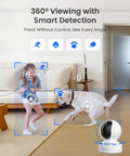 Indoor 3K Baby And Pet Monitoring Cam with Auto Tracking and 5MP Night Vision tracking a child and pet indoors.