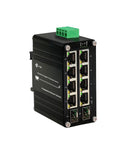 Industrial 8 Port Gigabit Ethernet Switch With 2 SFP Slots Din Rail Unmanaged 12 To 48V DC Input, front angle view