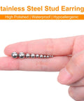15 Pairs Ball Stud Earrings Set 2mm To 6mm Stainless Steel Hypoallergenic Nickel Free Simple Everyday Studs For Women Great Gift Idea Multisize Earring Set With Silver Finish, sizes shown on finger