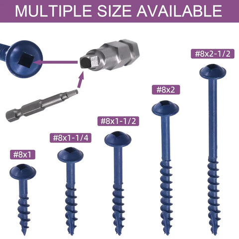 100 Piece Pocket Hole Screw Set 8 By Two And A Half Inch Coarse Thread Self Tapping Screws With Square Drive And Drive Bit Included