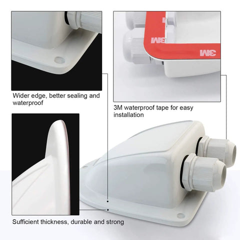 Premium ABS Solar Cable Entry Gland with 3M Tape Installation, waterproof for cable sizes 2mm2 to 6mm2, multiple angles.