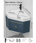 Modern Bathroom Vessel Sink Corner Mounted, 15" Bathroom Vanities Cabinet Sink Combo with faucet dimensions displayed.