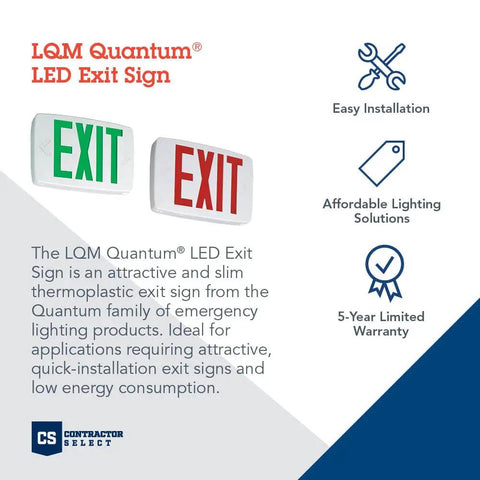 Led Emergency Exit Sign With Double Sided Capability Thermoplastic White Housing Red Letters NiCad Battery Backup Easy Mount
