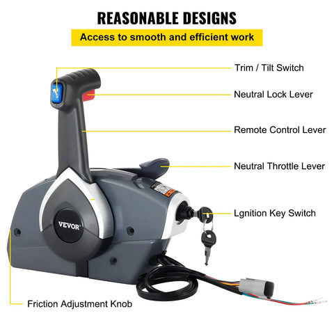 Boat Throttle Control For Single Engine Outboard Remote With Side Mounted Binnacle Single Lever Key Switch And Lanyard No Fuss