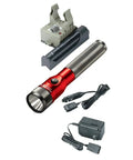 Ultra Bright LED Flashlight With Rugged Aluminum Build, Long Runtime, Waterproof Design, charger and battery pack shown