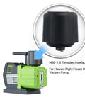 Heavy Duty Oil Mist Filter For Vacuum Pump And Freeze Dryer Exhaust mounted on Harvest Right vacuum pump, showing M30X1.5 threaded interface.