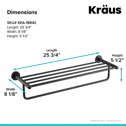 Dimensions diagram of Elie Matte Black Bathroom Shelf With Towel Bar Built Tough From Solid Brass Rust Resistant Heavy Duty Wall Mount Space Saving Organizer For Toiletries And Washcloths Modern Finish measuring 25 3/4 inches length