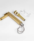 Gold Vessel Sink Faucet in Brushed Gold Finish with components including tall faucet, pop-up drain, supply lines, and instructions