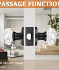 5 Pack Crystal Glass Passage Door Knobs Set With Flat Black Zinc Alloy Rosettes Nonlocking interior door handle