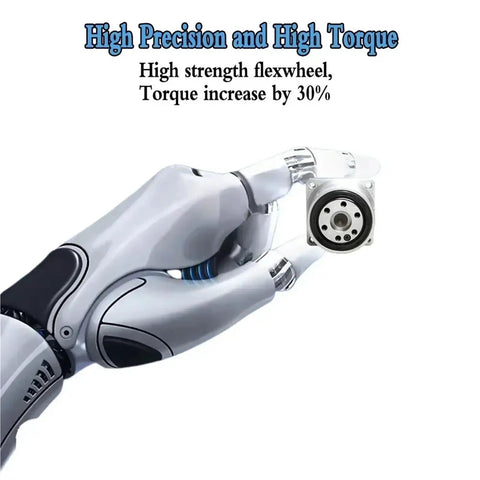 Mini Harmonic Drive Stepper Motor Kit High-Precision Robot Manipulator Arm Joint And Rotating Platform Cam Divider 4 Axis DD Motor shown in robotic hand.