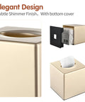 Hand Tissue Box Cover Decorative Square Tissue Holder For Bathroom Vanity Dresser Nightstand Office Parlors Champagne Gold Finish Sleek Modern Square Design