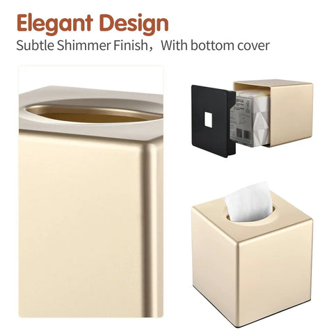 Hand Tissue Box Cover Decorative Square Tissue Holder For Bathroom Vanity Dresser Nightstand Office Parlors Champagne Gold Finish Sleek Modern Square Design