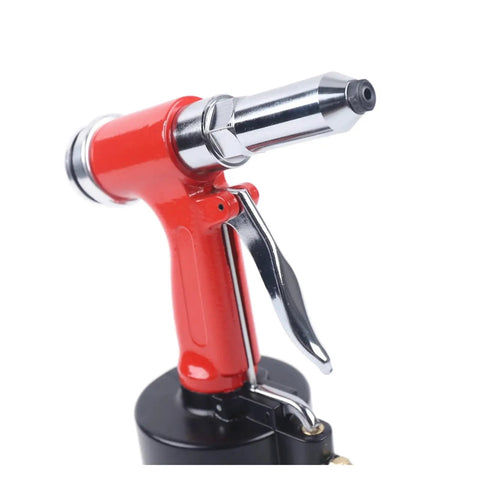 Pneumatic Rivet Gun With 90 To 120 Psi Air Power 1300 Kgf Riveting Tool Kit for aluminum and iron nuts, red and chrome finish