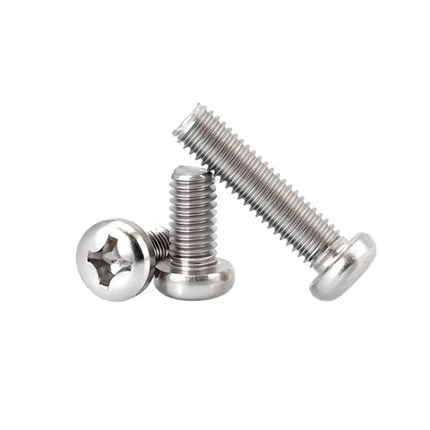 Premium Top Shelf Pan Head Machine Screws Made From Tough Rust Proof 304 Stainless Steel Phillips Cross Drive Bolts on display.