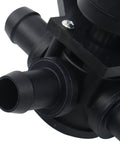 Hella Solid Tesla Model X Three Way Heater Control Valve Replacement close-up showing black plastic construction and coolant inlets.