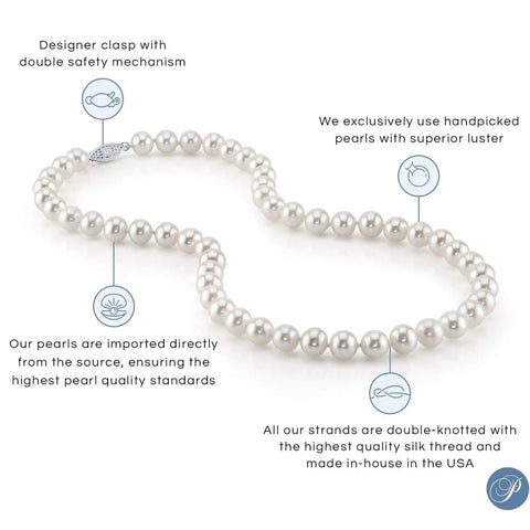 Go-To Japanese Akoya Pearl Necklace For Women With 8.0-8.5mm White Cultured Pearls, 18 Inch Princess Length, AAA Grade, 14K White Gold Clasp