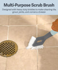 Person using Heavy Duty Tile And Grout Scrub Brush With Angled Tip For Grout Joints on bathroom floor tiles