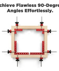 8 Pack Premium Corner Clamps For Woodworking, Precision 90 Degree Right Angle Positioning Squares In Aluminum Alloy With Storage Case, clamps securing wood frame at 90 degrees.