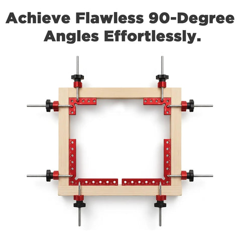 8 Pack Premium Corner Clamps For Woodworking, Precision 90 Degree Right Angle Positioning Squares In Aluminum Alloy With Storage Case, clamps securing wood frame at 90 degrees.