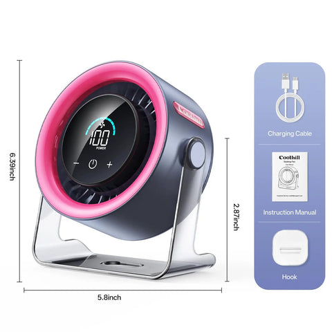Desk Fan For Bedroom And Office With 100 Speed Levels And Digital Display, pink compact USB fan on stand with accessories