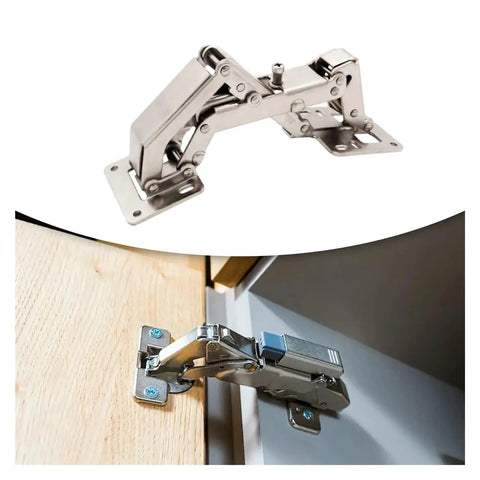 Rotating Concealed Cabinet Hinges 180 Degree Frameless Hydraulic Soft Close Door Fittings for Easy Install, shown installed