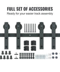 8 Ft Double Door Sliding Barn Door Hardware Kit With Quiet I Shaped Rollers Beefed Up Heavy Duty Steel Tracks full accessory set
