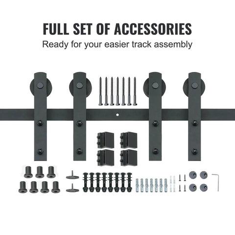 8 Ft Double Door Sliding Barn Door Hardware Kit With Quiet I Shaped Rollers Beefed Up Heavy Duty Steel Tracks full accessory set