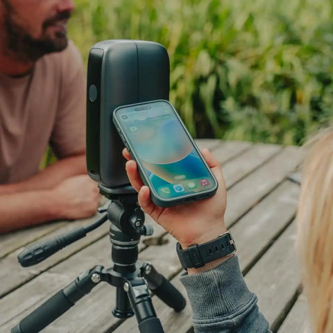 Pocket Size Mini Smart Telescope With App Control For Travel Camping And Hiking Grab And Go Ultra Lightweight Portable Astronomy Scope For Dark Sky Stargazing Backpacking And Adventure on tripod with phone