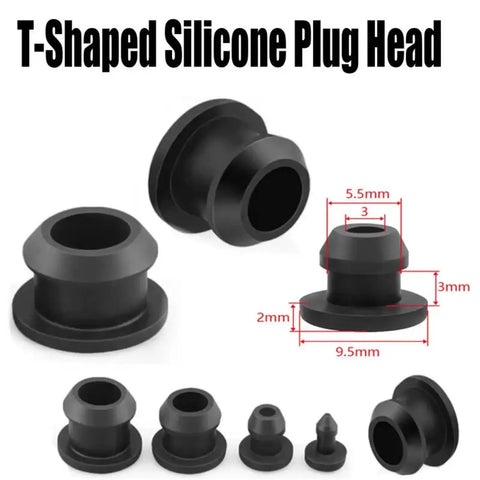 Heavy Duty Black Silicone Rubber T-Shape Snap-On End Caps Plugs Blank Tube Inserts Bungs For Hose Sealing High Temp Dust Proof Kit Assortment, 5.5mm, black