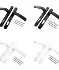 Aluminum Alloy Room Door Handle Panel Long Plate Lever Set with Replacement Hardware in black and white color options.