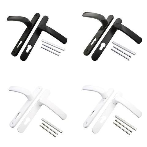 Black and white Low Profile Room Door Handle Panels for Narrow Security Sliding Doors with mounting hardware, aluminum material.