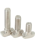 Close-up of Ten Pack Nickel Plated Steel M5 M6 M8 T Hammer Head Bolts For Aluminum Profile Connectors EU20 EU30 EU40 45mm Length 10 Pieces