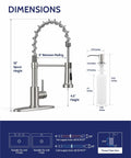 Dimensions of Pull Down Kitchen Faucet With Soap Dispenser Brushed Nickel Finish showing spout height and compatibility.