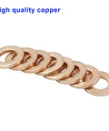 100 Pack M5 Copper Flat Washers 5X9X1mm Real Deal Rust Proof Hardware Fasteners lined up for corrosion resistance in projects.