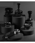 58mm WDT Needle Tool Coffee Distributor Complete Toolkit With Adjustable Dosing Ring And Premium Barista Leveler Espresso Puck Prep Hits Different Daily on black background.