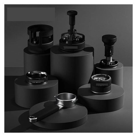 58mm WDT Needle Tool Coffee Distributor Complete Toolkit With Adjustable Dosing Ring And Premium Barista Leveler Espresso Puck Prep Hits Different Daily on black background.