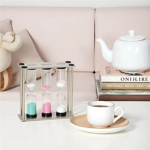 Go To Desk Timer With Brushed Stainless Steel Frame Three In One 3 4 5 Minute Kitchen Timers for tea coffee and cooking on table