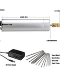 Mini Handheld Micro Drill Kit With Aluminum Body 0.7 To 1.2mm Bits 15 Piece Bit Set 2A Power Supply Included Sweet For Do It Yourself Projects And Small Craft Work Not Suitable For High Hardness Metals, showing drill, power supply, and 15 bits.