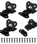 No Nonsense Boss Grade Black Spring Loaded Butterfly Twist Latch And Keeper Four Pack With Tight Grip Flip Lock System includes latches and screws.