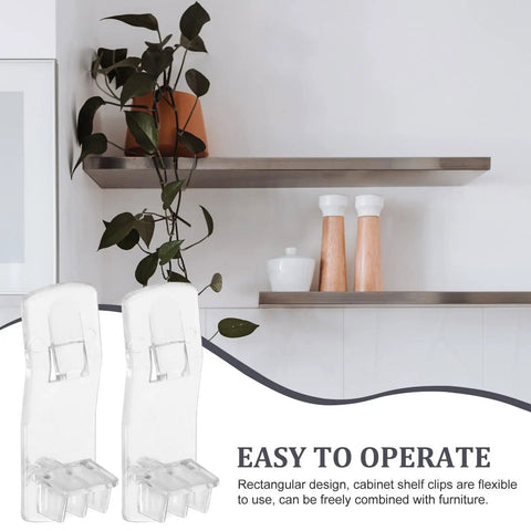 Locking Plastic Shelf Pegs For Cabinets And Furniture, Rectangular Clips shown with shelves and decor